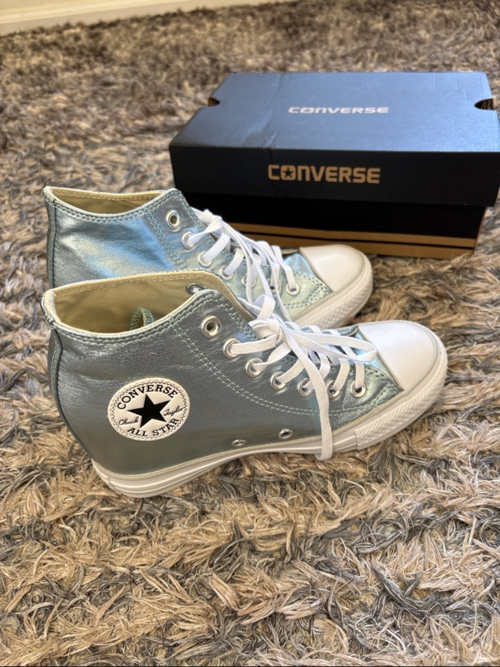 Converse Lux Metallic Hidden Wedge Mid Top Sneakers Glacier Blue Women’s 6
